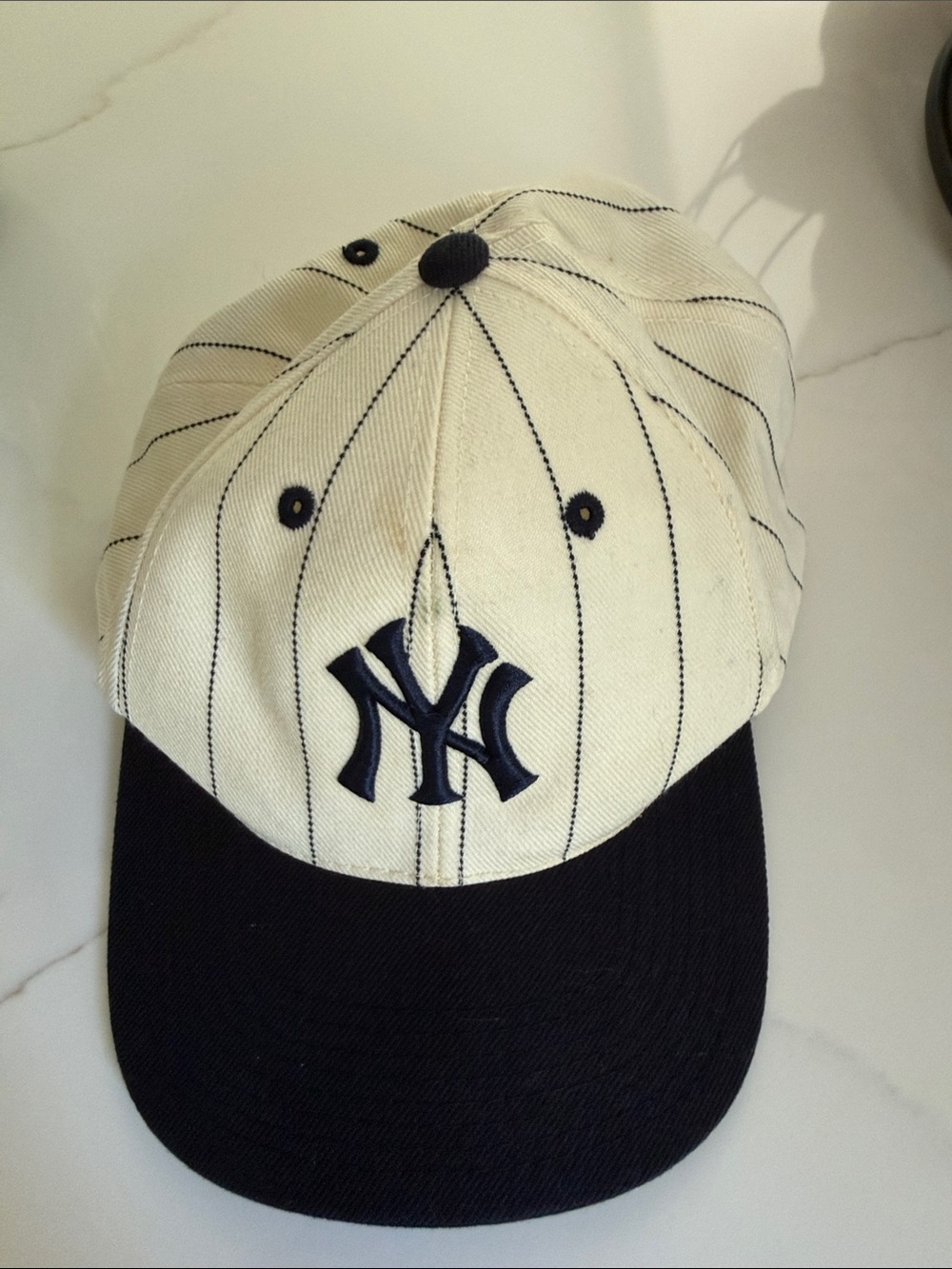 Navy and Cream Pinstripe Yankees Cap